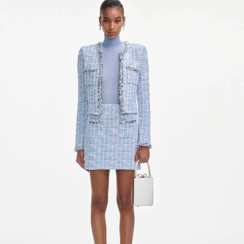 self-portrait Blue Check Cardigan Jacket - MSRP $585 NWT